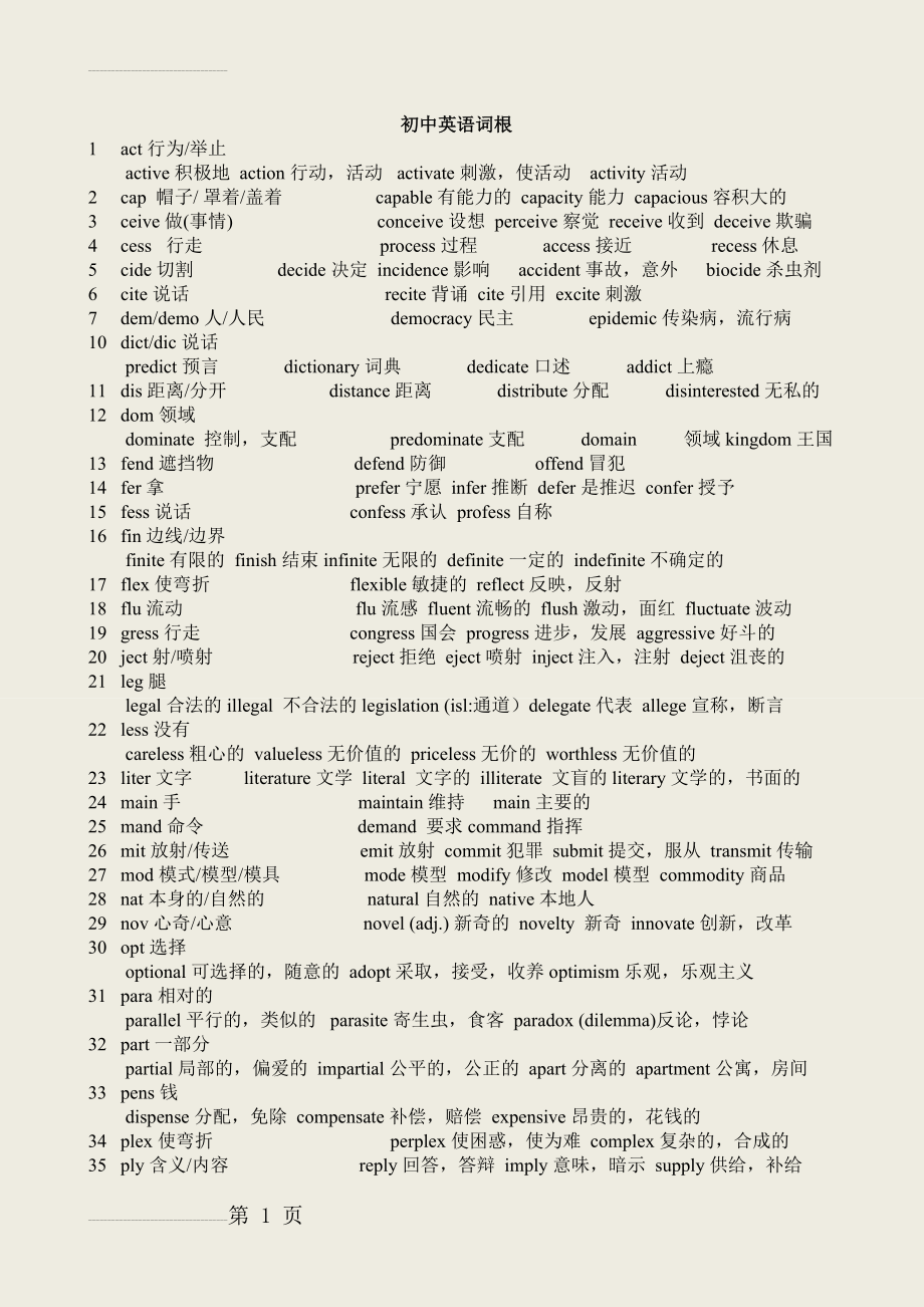 初中英语词根前后缀完美打印版(10页).doc_第2页