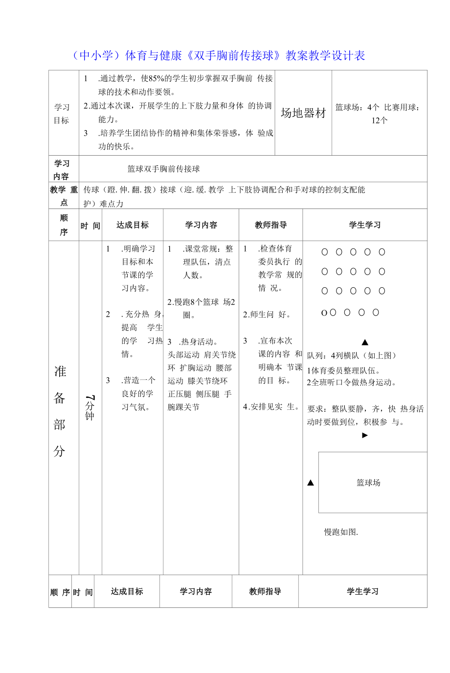 （中小学）体育与健康《双手胸前传接球》教案教学设计表.docx_第1页