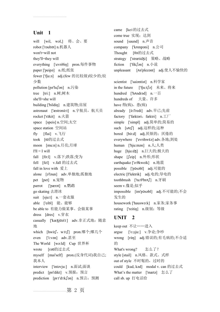 初二英语单词表(带音标)人教版(8页).doc_第2页