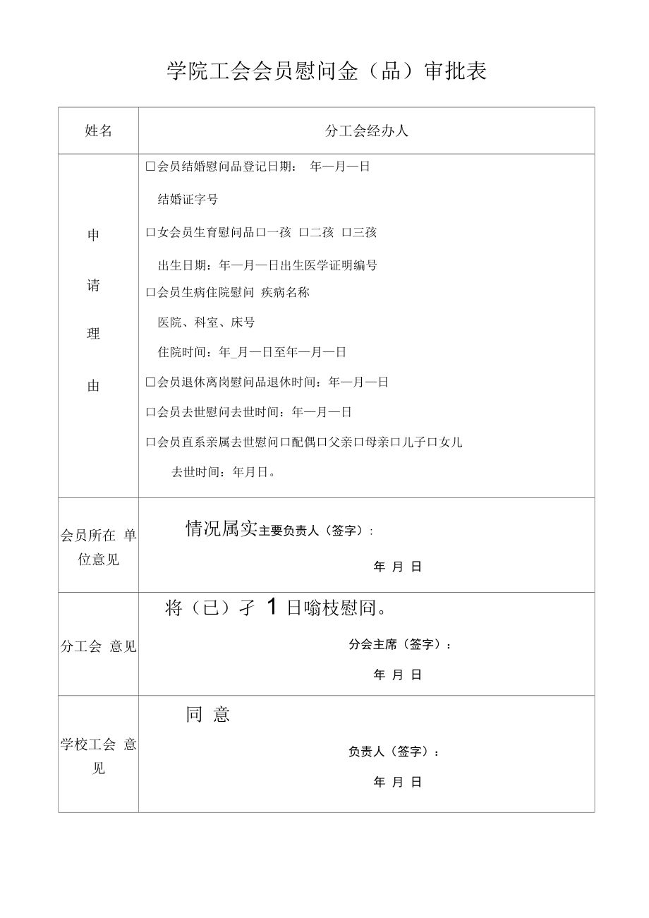 学院工会会员慰问金（品）审批表.docx_第1页