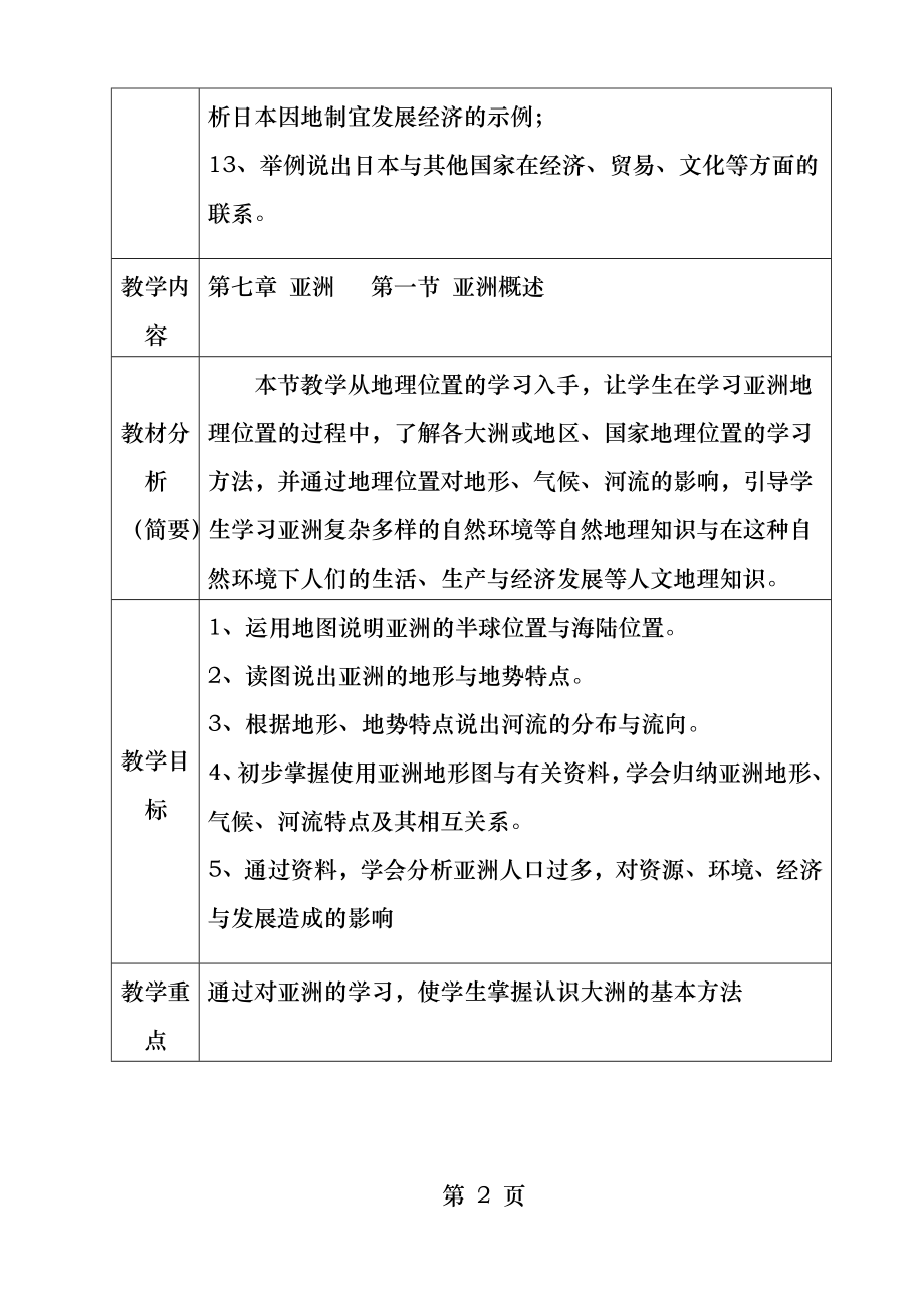 粤教版七年级地理下册第七章第一节亚洲概述教学设计.docx_第2页