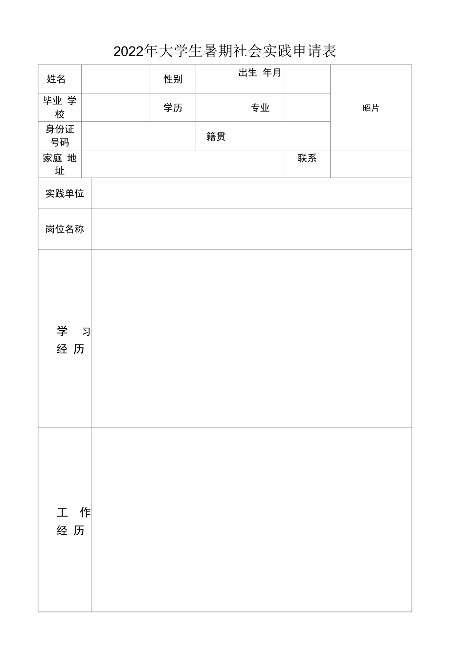 2022年大学生暑期社会实践申请表.docx_第1页