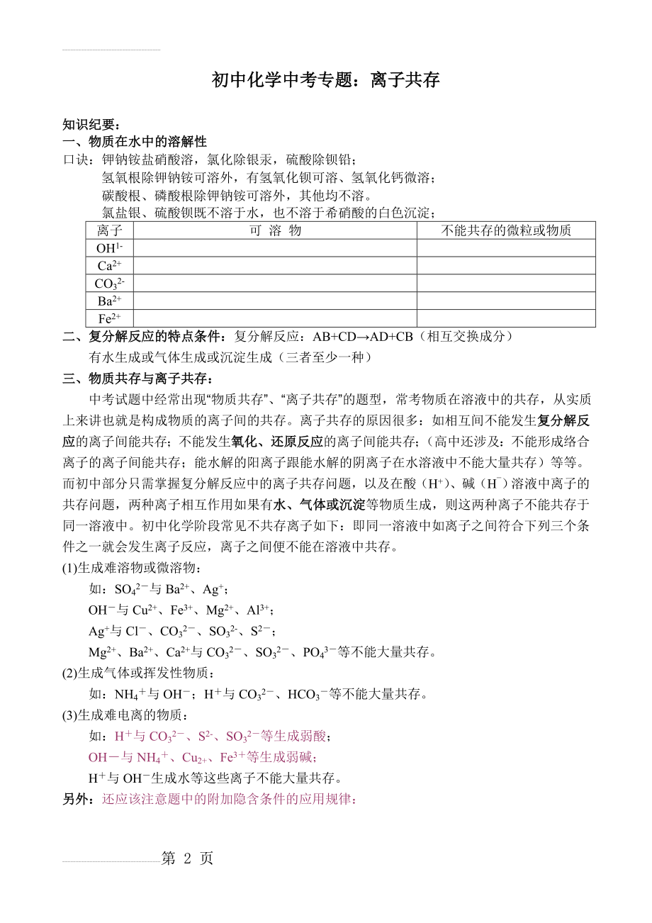 初三化学专题：离子共存13377(5页).doc_第2页