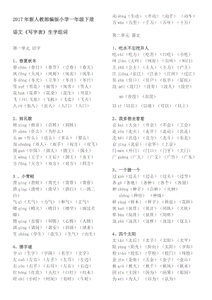 2017年新人教部编版小学一年级下册生字表组词.doc