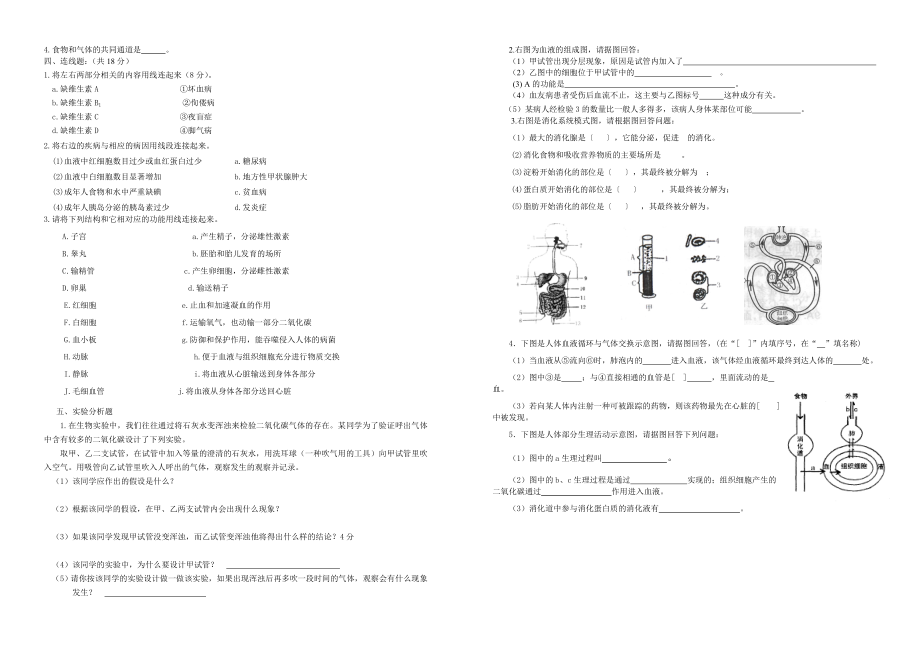 人教版七年级下册生物期中考试题.doc_第2页