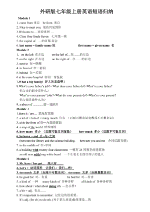 外研版七年级英语上册词组归纳.doc