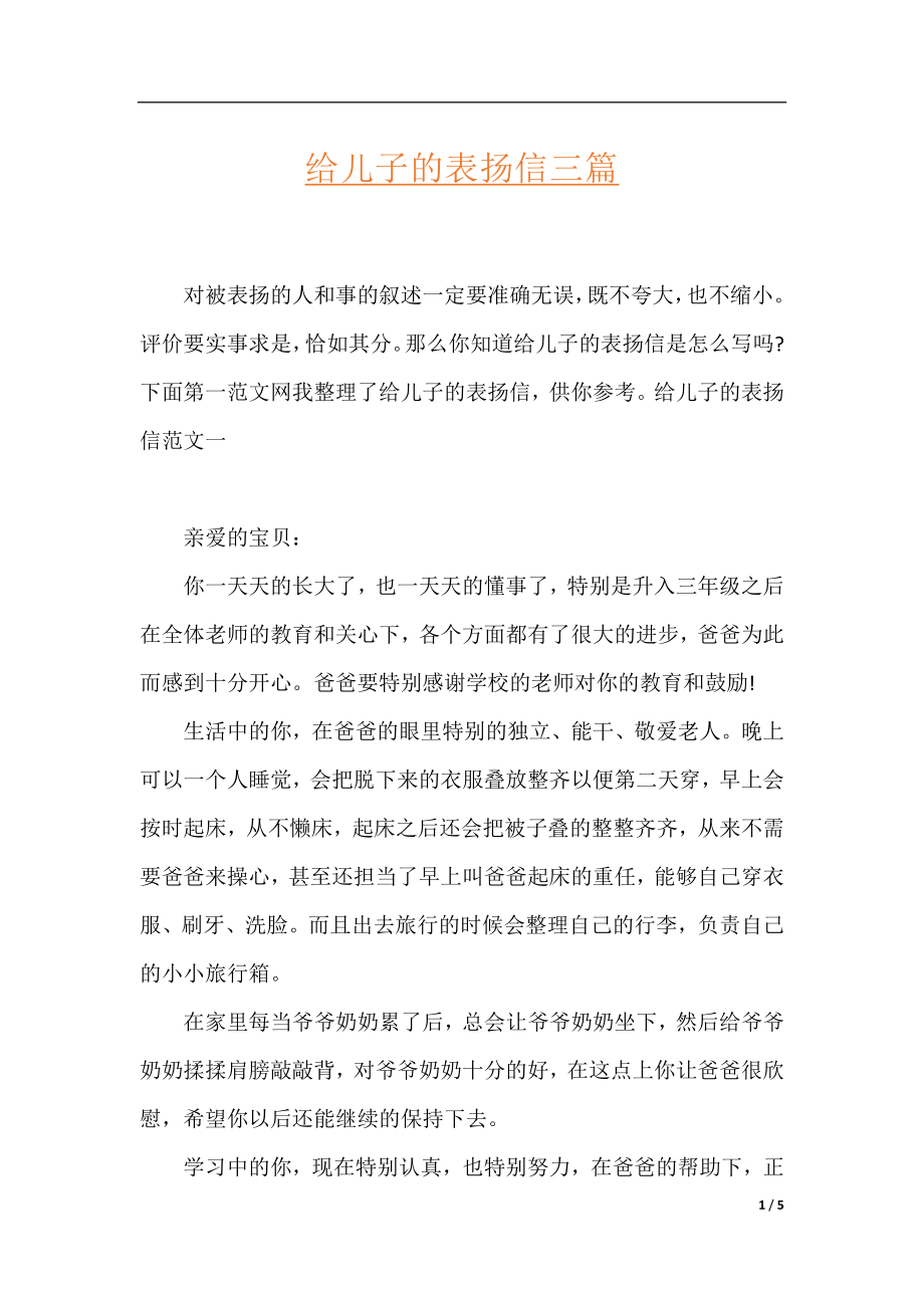 给儿子的表扬信三篇.docx_第1页