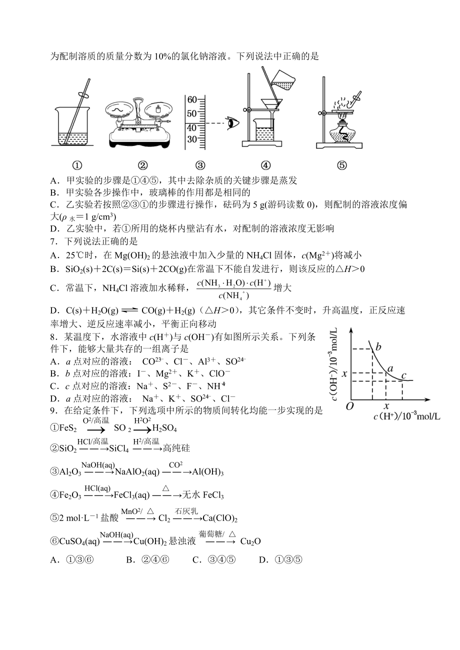 江苏省扬州中学2018届高三下学期开学考试(2月)化学.doc_第2页