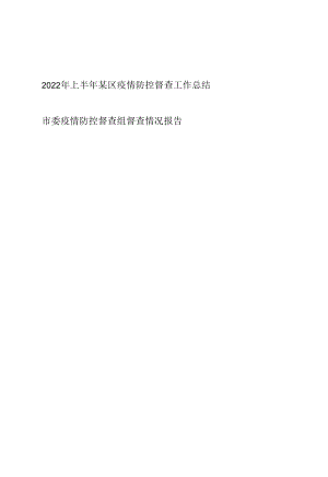 2022年上半年某区疫情防控督查工作总结+市委疫情防控督查组督查情况报告.docx