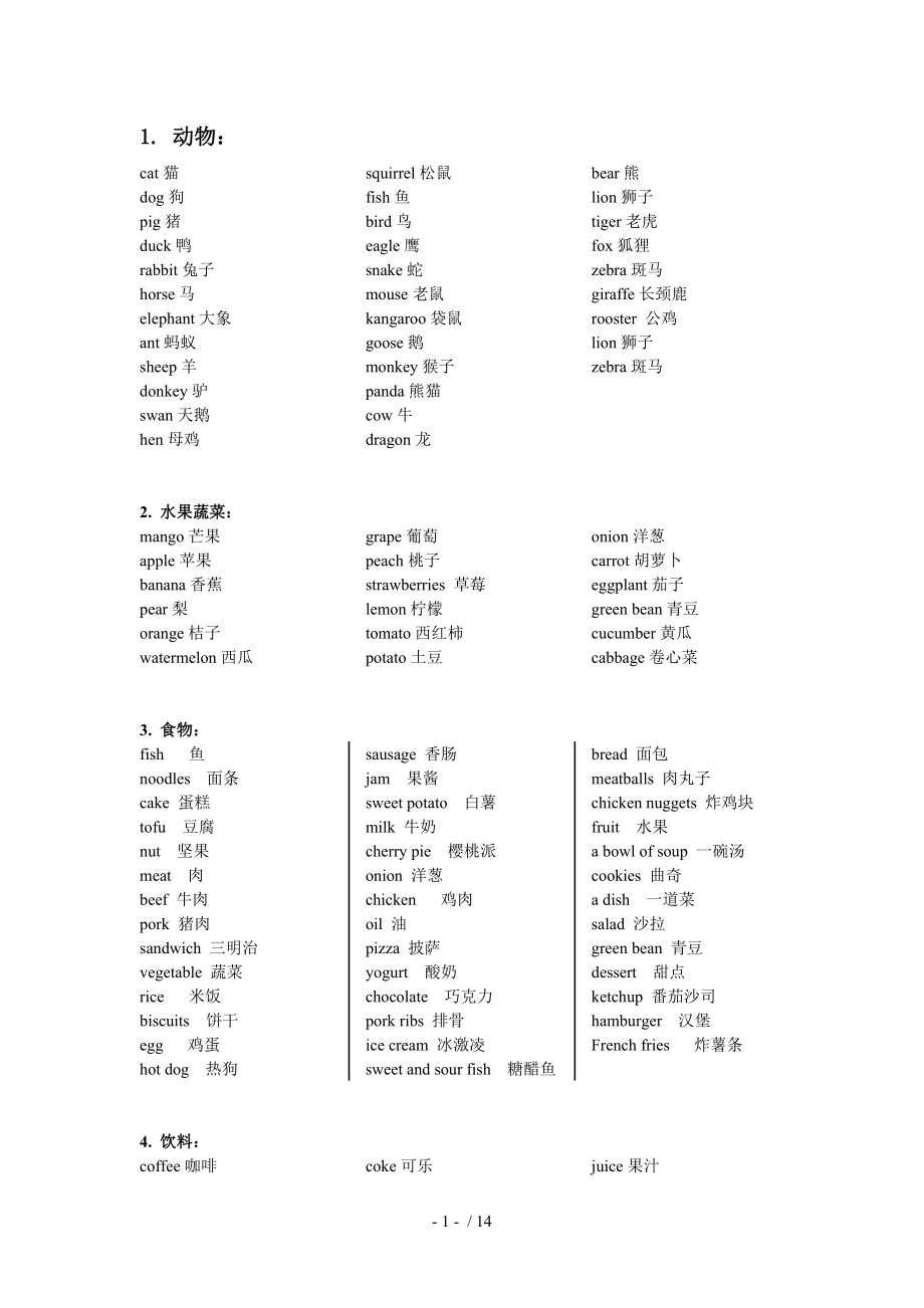 小学英语单词分类语法时态汇总附练习题.doc_第1页