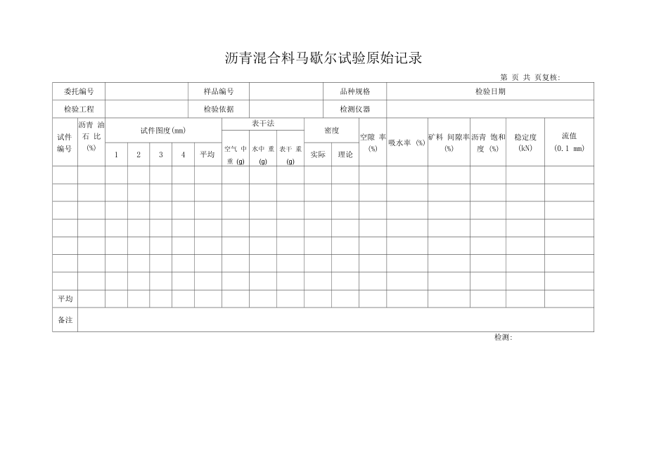 沥青混合料马歇尔试验原始记录.docx_第1页