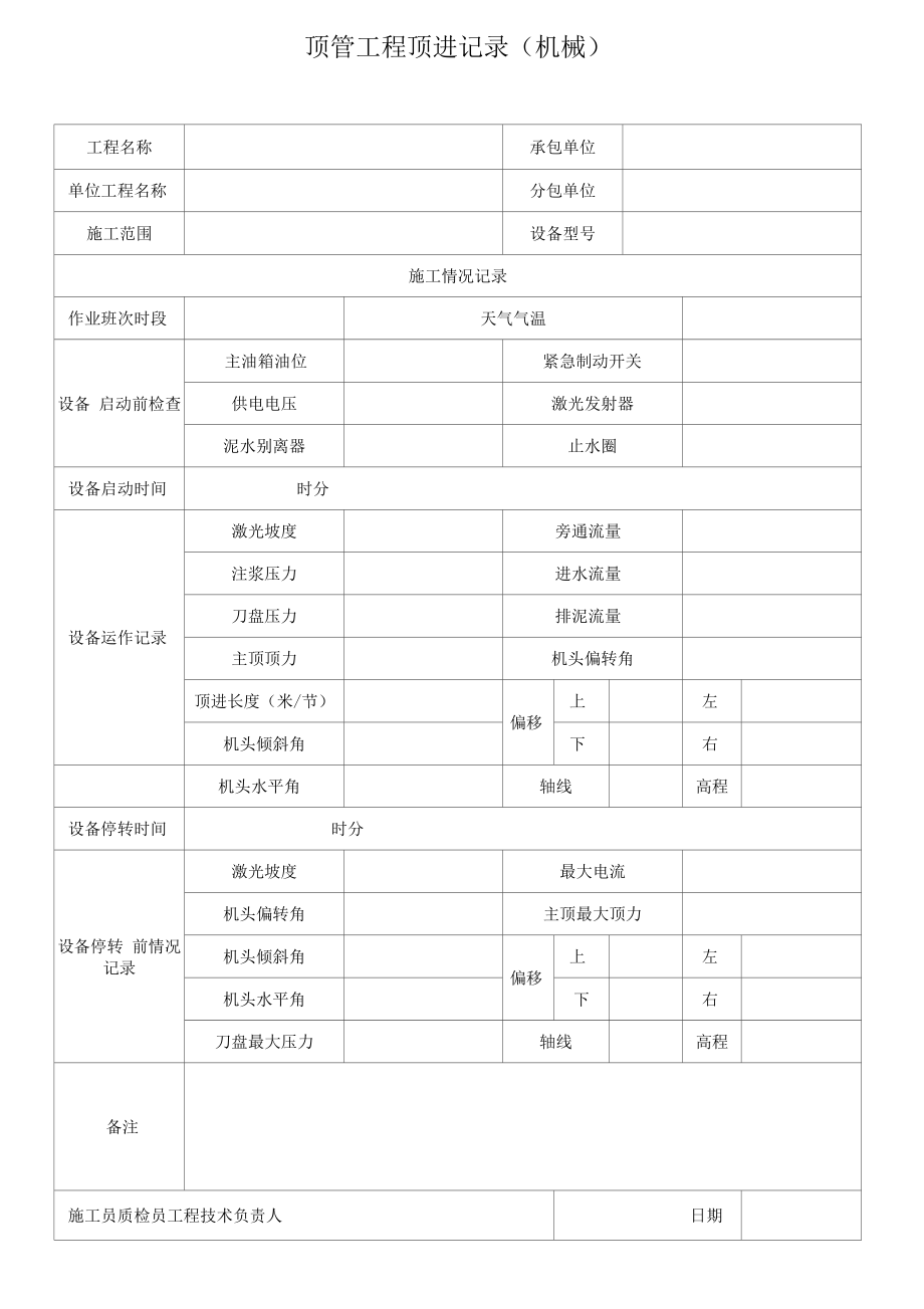 顶管工程顶进记录（机械）.docx_第2页