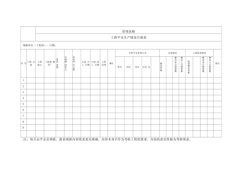 项目安全生产情况月报表.docx_第1页