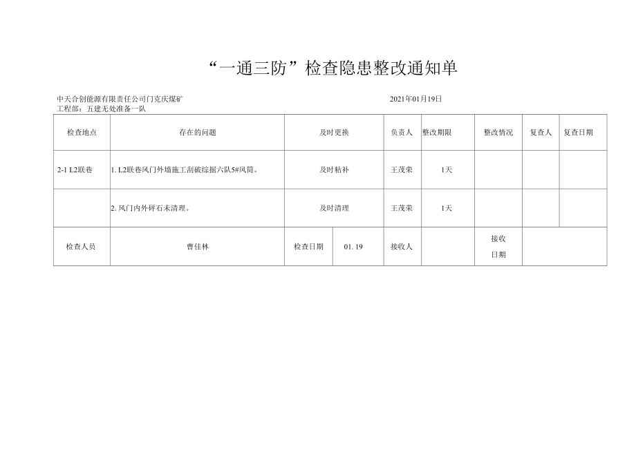 五建无处准备一队一通三防整改单2021.01.19.docx_第1页