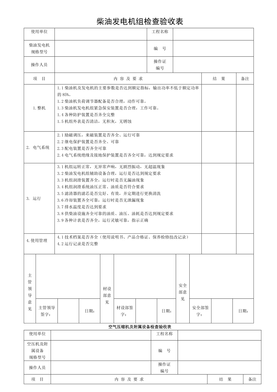 各类机械设备检查验收表全.doc_第1页