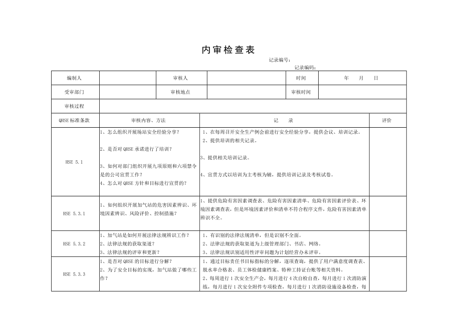 内审检查表CNG加气站.doc_第1页