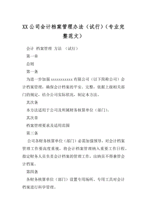 XX公司会计档案管理办法（试行）（专业完整范文）.docx