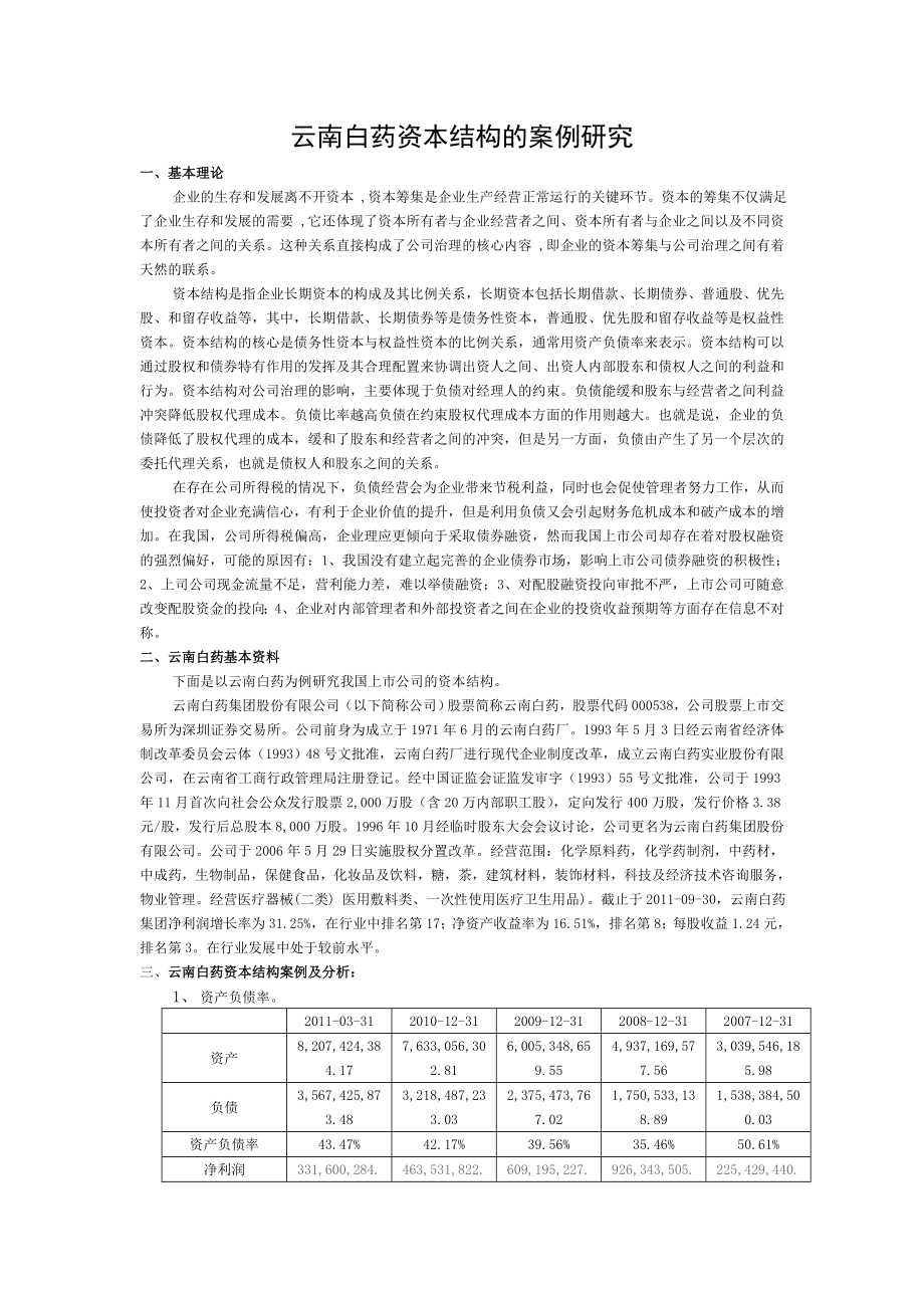 云南白药资本结构的案例研究.doc_第1页