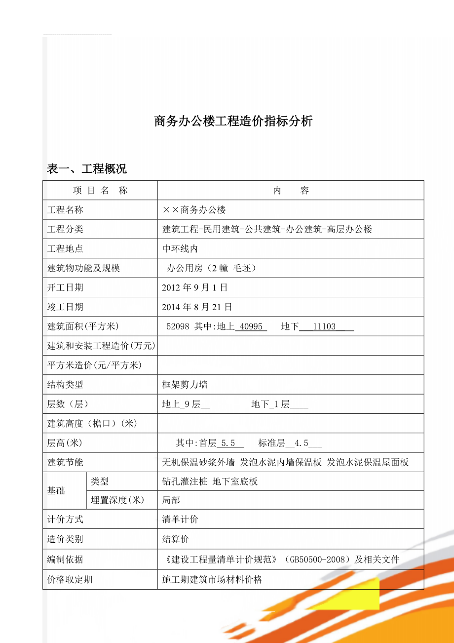 商务办公楼工程造价指标分析(22页).doc_第1页