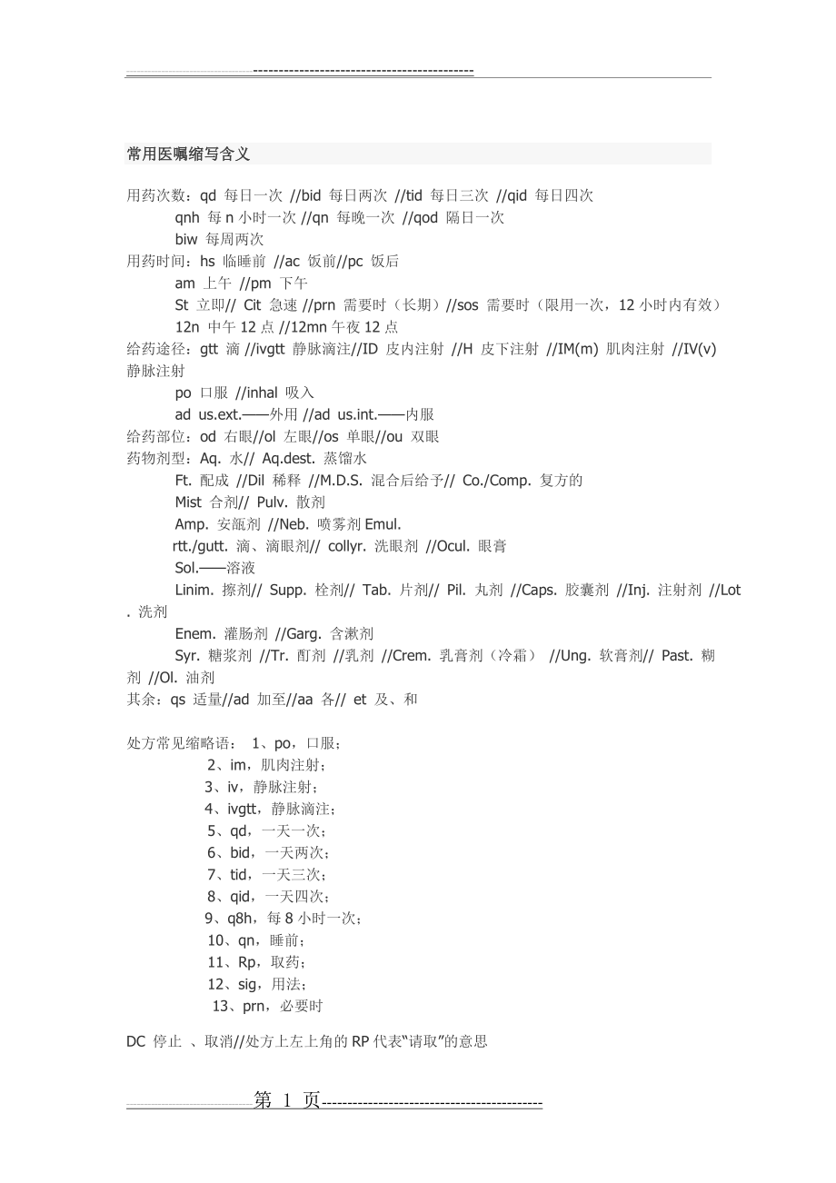 常用医嘱缩写含义(1页).doc_第1页