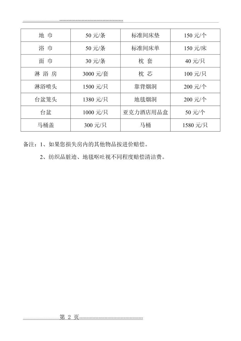 客房物品赔偿价目表(2页).doc_第2页