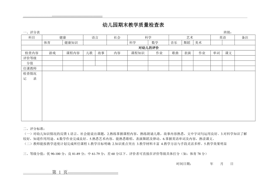 幼儿园期末教学质量检查表98145(3页).doc_第1页