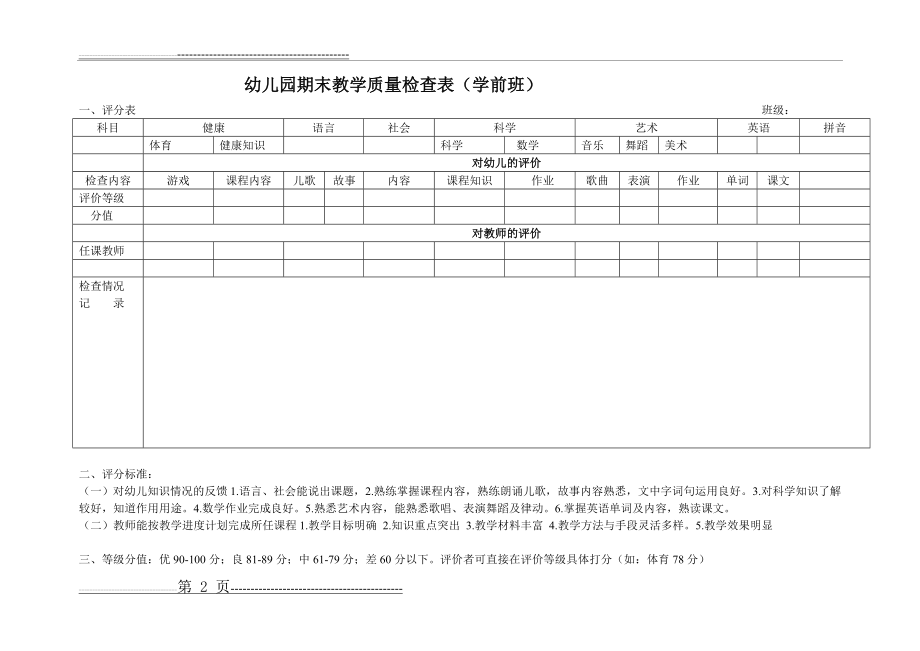 幼儿园期末教学质量检查表98145(3页).doc_第2页