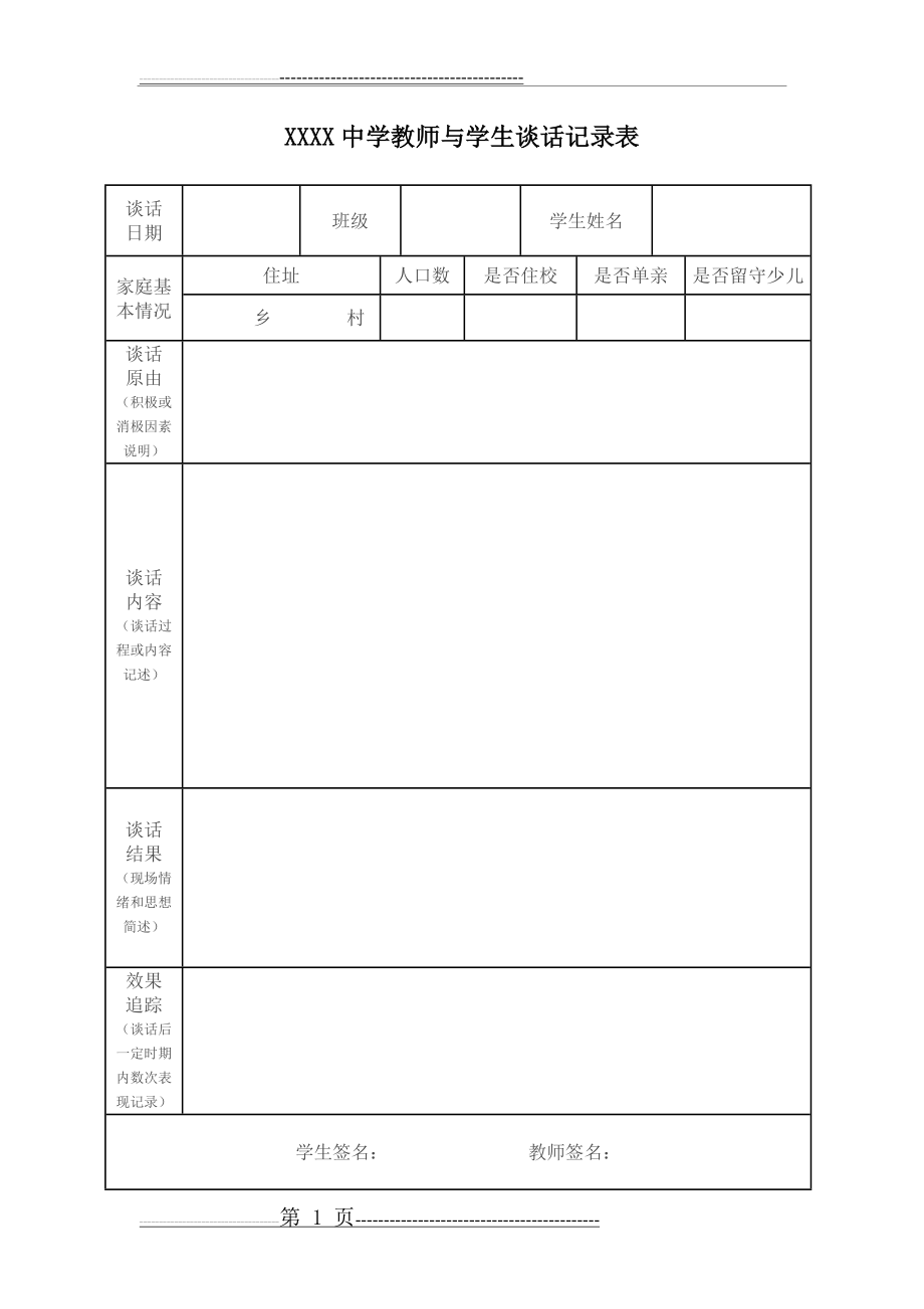 学校教师与学生谈话记录表(2页).doc_第1页