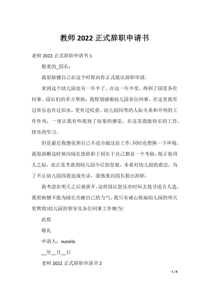 教师2022正式辞职申请书.docx