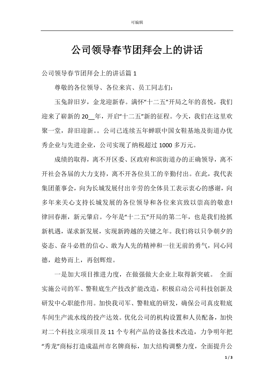 公司领导春节团拜会上的讲话.docx_第1页