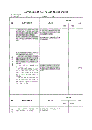 医疗器械经营企业现场核查标准和记录.doc