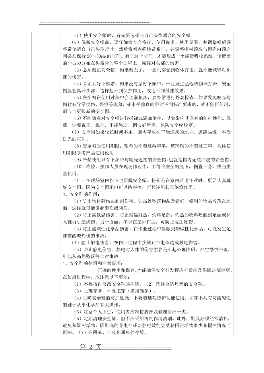 安全教育培训记录表之劳保用品使用安全教育(24页).doc_第2页