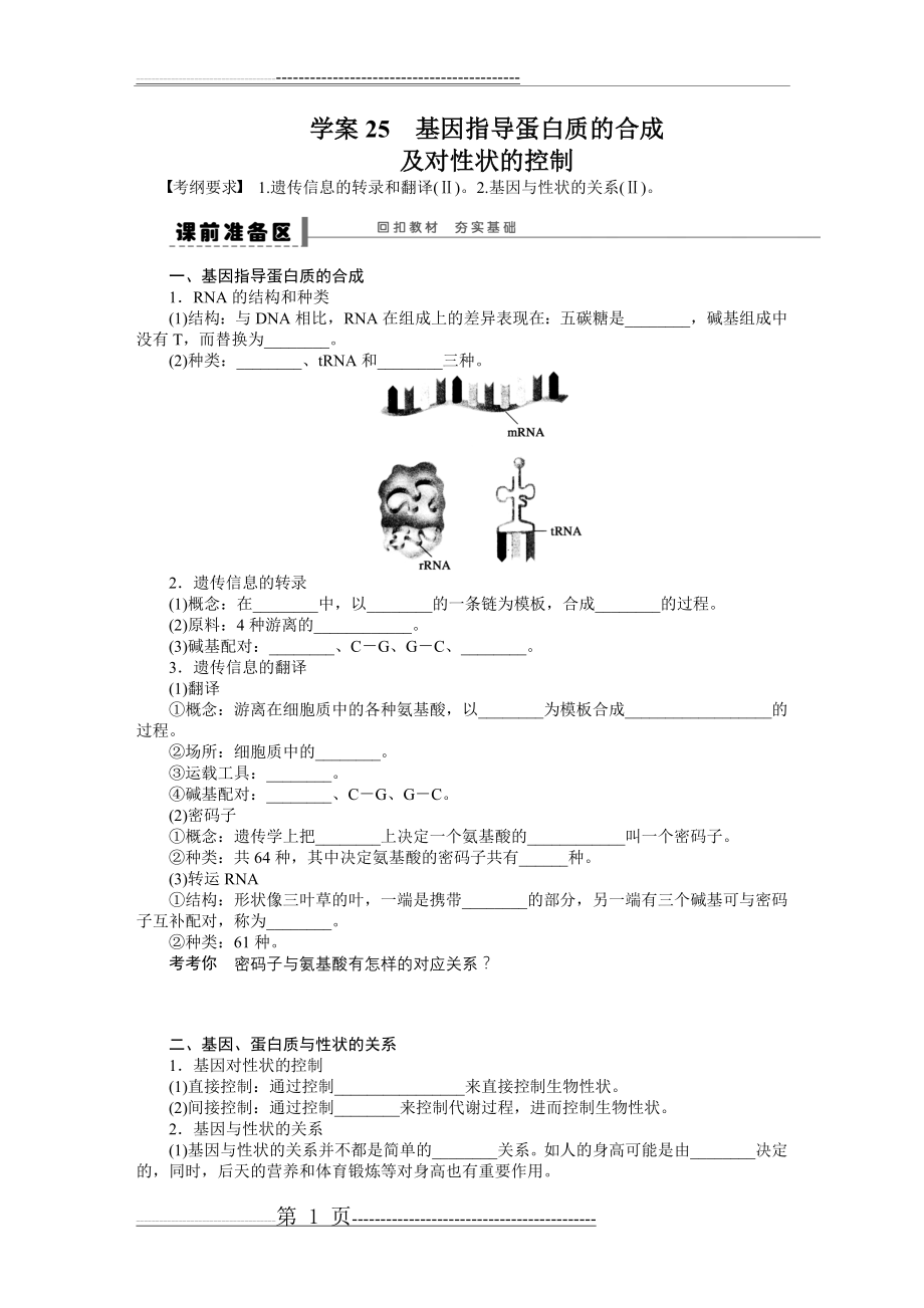 学案25 基因指导蛋白质的合成(10页).doc_第1页