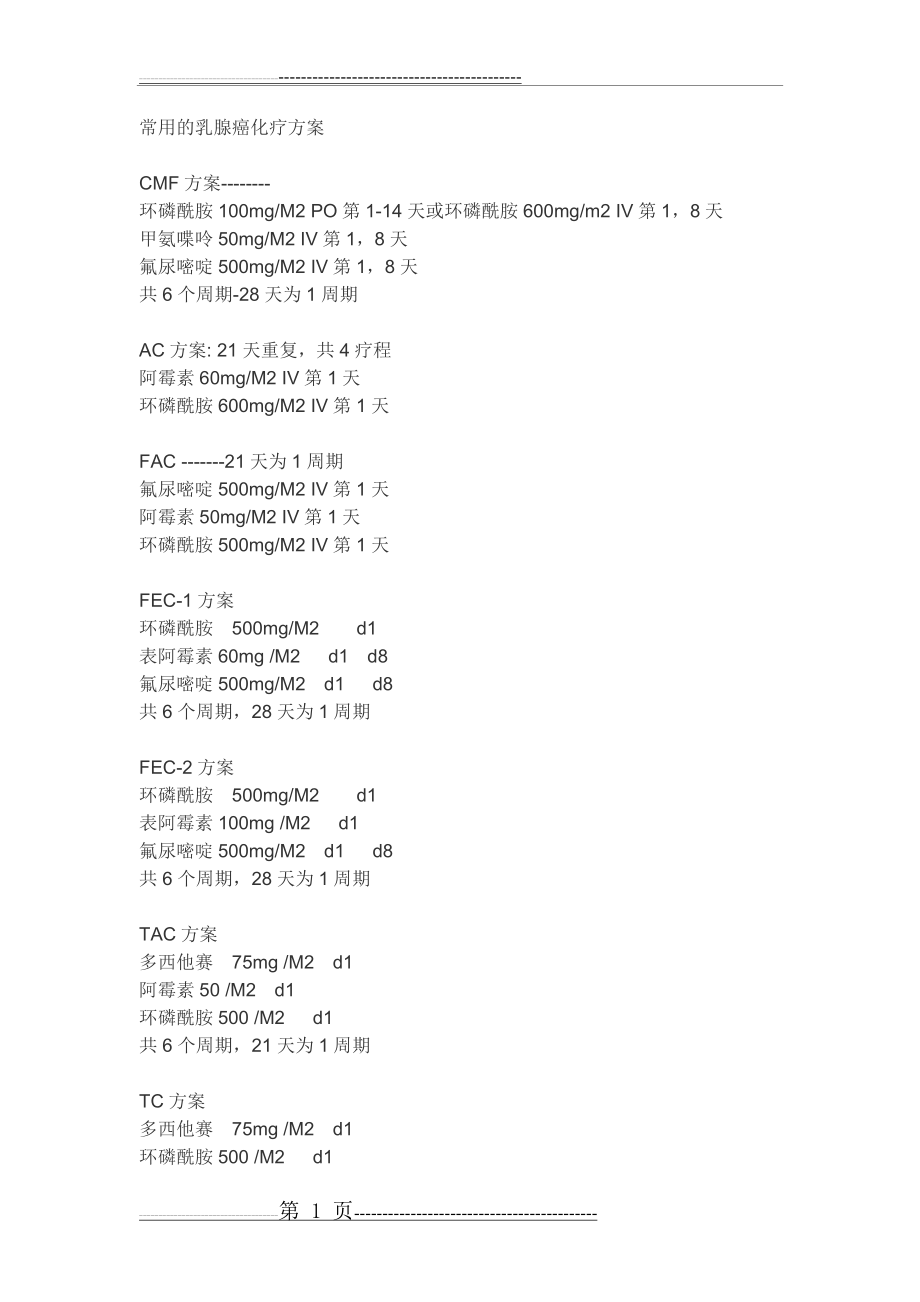 常用的乳腺癌化疗方案(6页).doc_第1页