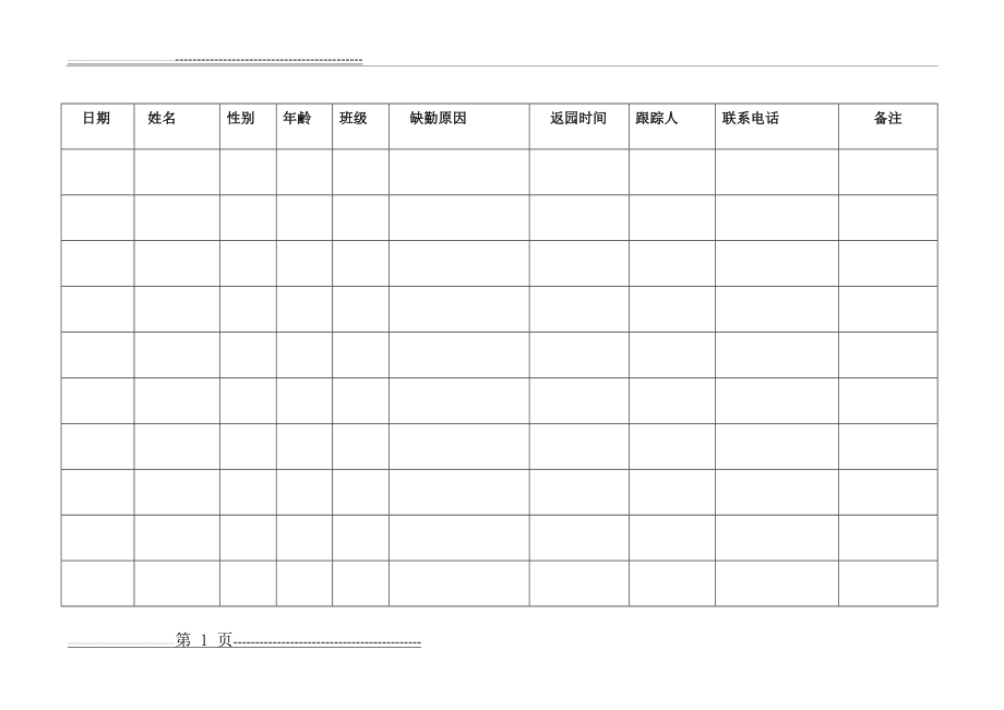 幼儿园因病缺勤跟踪登记表73748(2页).doc_第1页