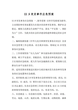 XX乡突发事件应急预案.docx