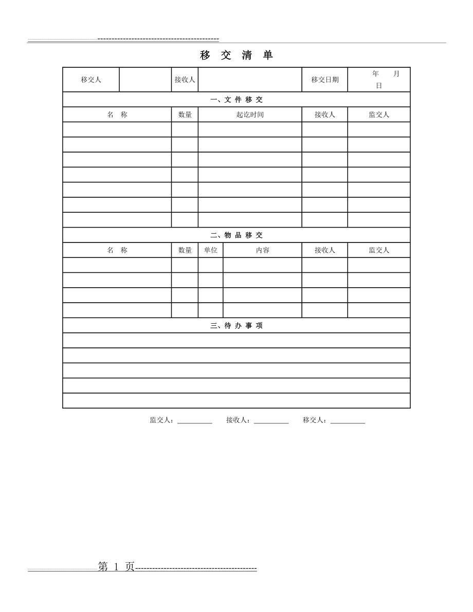 工作移交清单格式(1页).doc_第1页