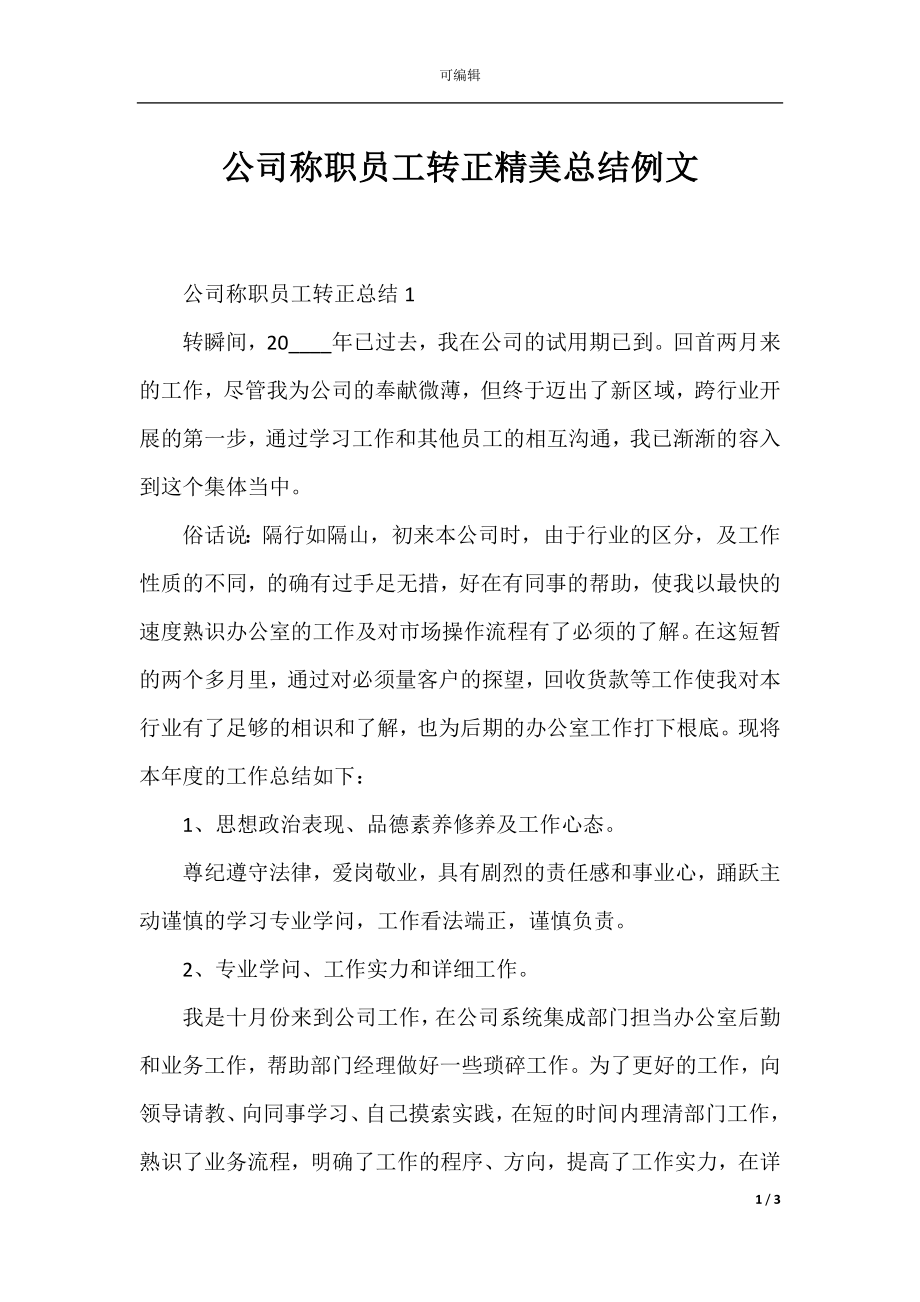 公司称职员工转正精美总结例文.docx_第1页