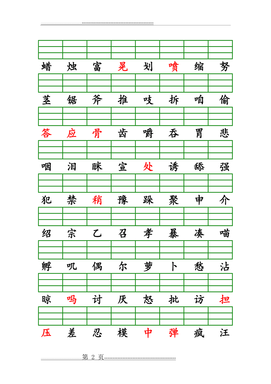 小学三年级上学期语文识字表注音练习(填拼音)(5页).doc_第2页