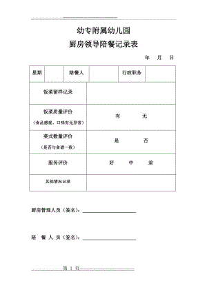 幼儿园厨房领导陪餐记录表(1页).doc