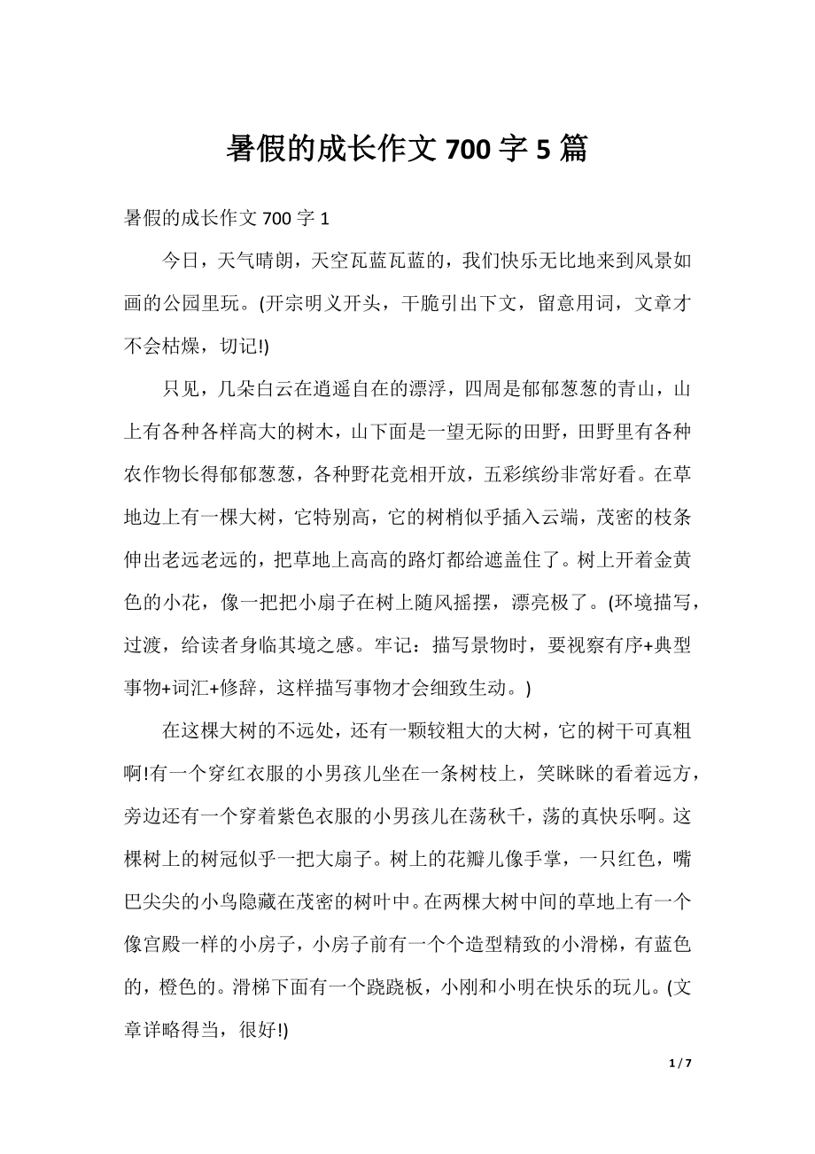 暑假的成长作文700字5篇.docx_第1页