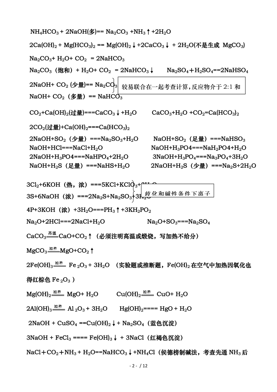 高中化学方程式大全打印版.doc_第2页