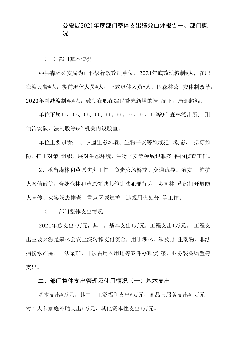 公安局2021年度部门整体支出绩效自评报告.docx_第1页