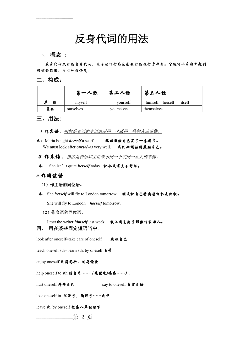 反身代词专题训练(5页).doc_第2页