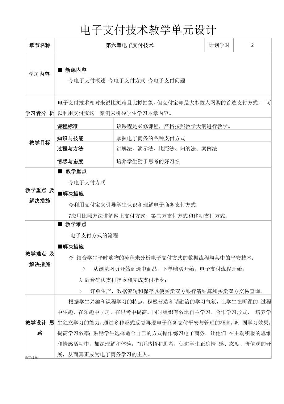 电子支付技术教学单元设计.docx_第1页