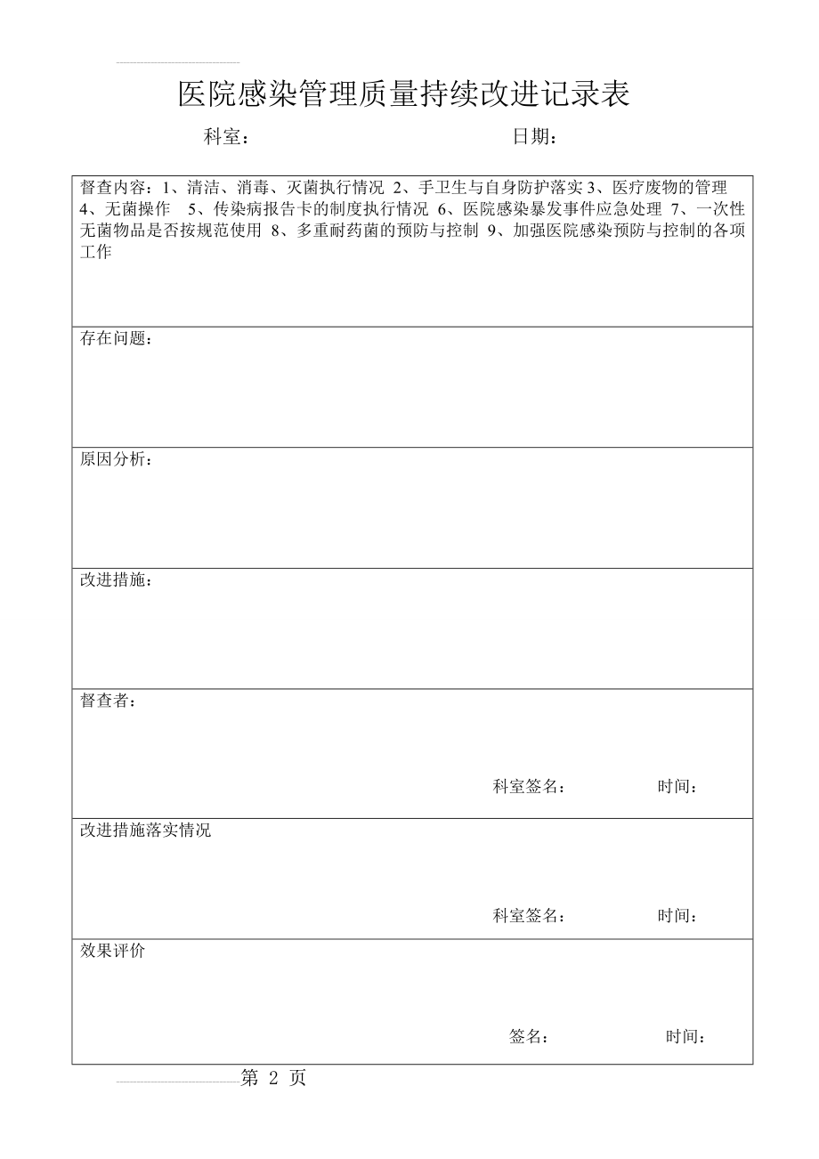 医院感染管理质量持续改进记录表86878(3页).doc_第2页