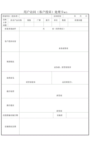 药品GSP文件 用户访问（客户投诉）处理卡.docx