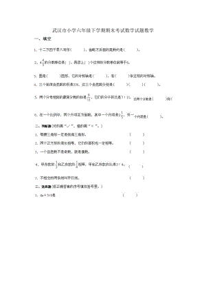 武汉市小学六年级下学期期末考试数学试题.doc