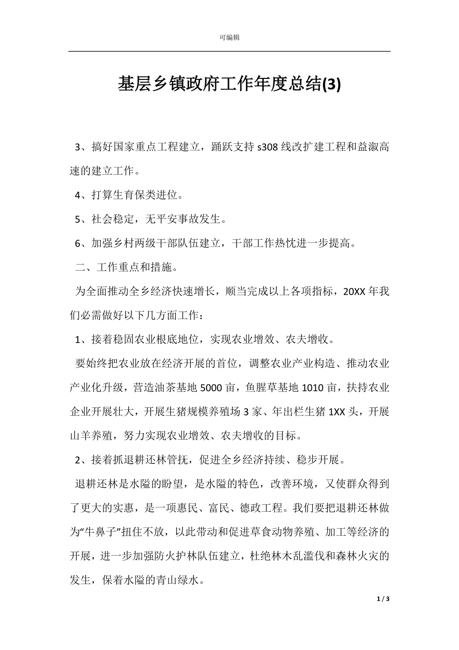 基层乡镇政府工作年度总结(3).docx_第1页