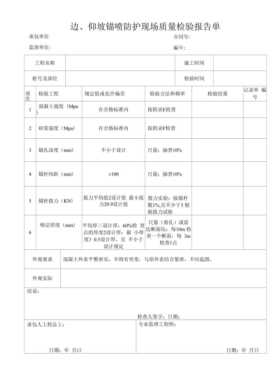 边、仰坡锚喷防护现场质量检验报告单.docx_第1页